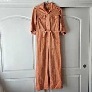 Honey Orange Textured Belted Jumpsuit Size Small Retro 70s 50s Disco Utility